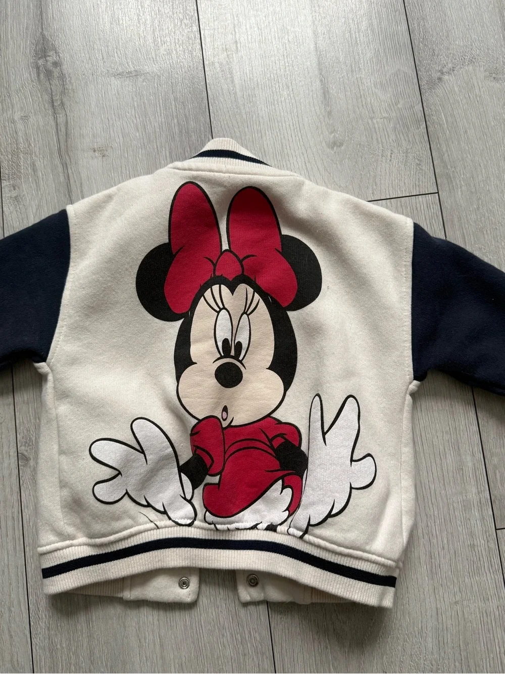 Zara Cream and Navy Minnie Mouse Kids Bomber Jacket